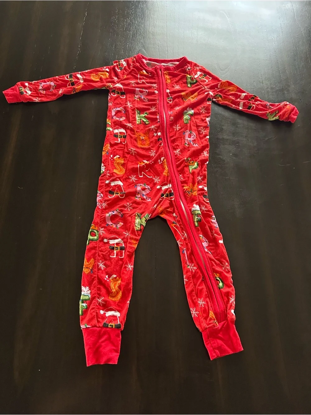 Red Kids One-Piece Zipper Pajamas - Holiday Print
